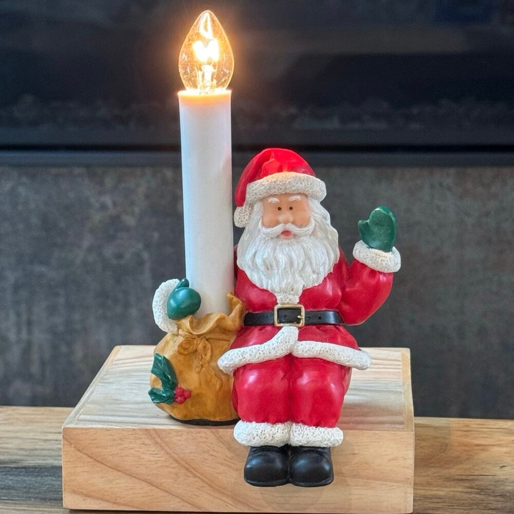 Vintage Christmas Santa Electric Candle Light, Mantel Edge Sitter, Retro, 7.5”